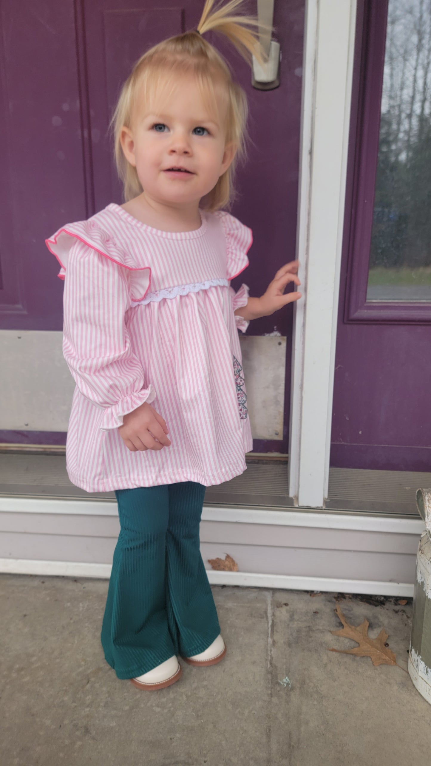 Floral Trees Bell Bottoms Outfit | Girls Holiday Christmas Outfit