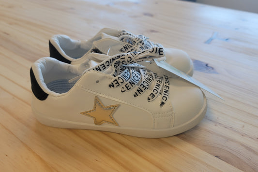 Children’s white sneakers with gold star detail, Gold Star stylish casual shoes