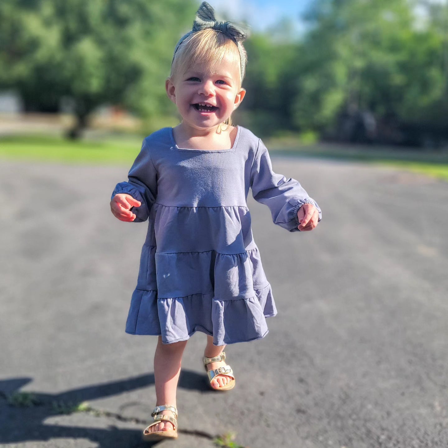Celeste Tiered Dress – Soft Blue Fit & Flare Dress for Toddlers