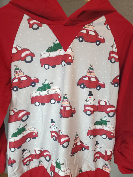 Home For Christmas Hoodie | Boys Holiday Hoodie with Cars & Tree Print