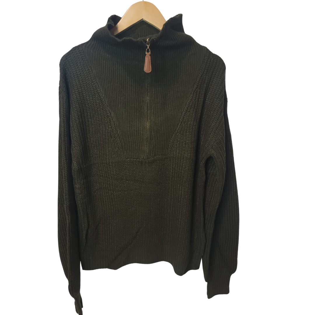 Dark Forest Green Essex Sweater – Mommy & Me Matching Quarter Zip with Lantern Sleeves