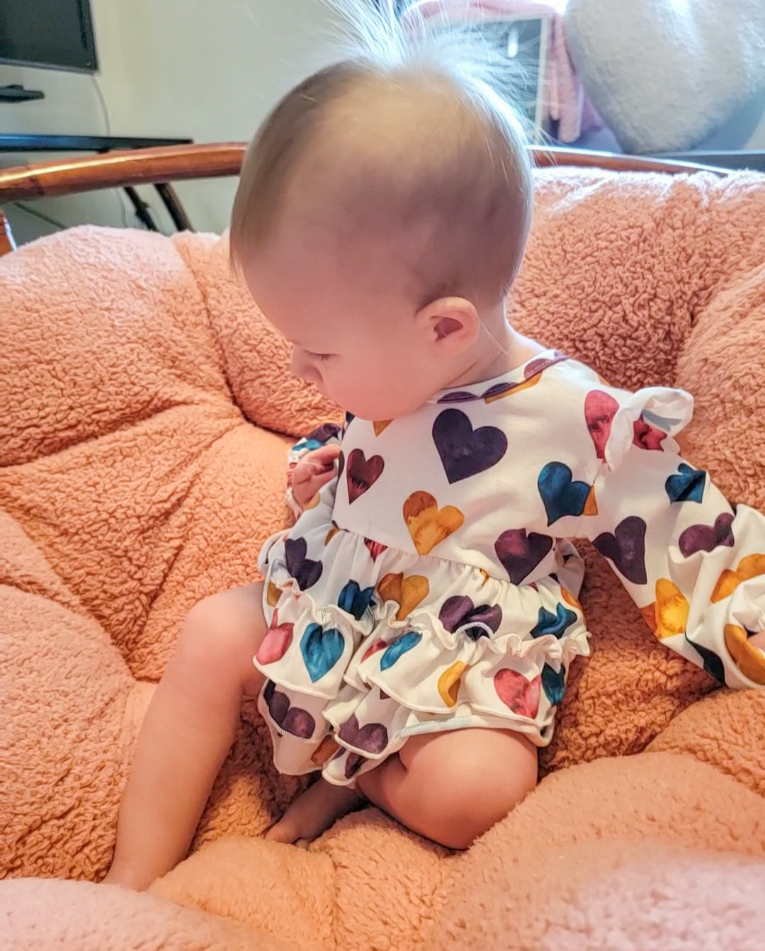 Candi Bubble Romper – Multicolored Heart Print Baby Outfit