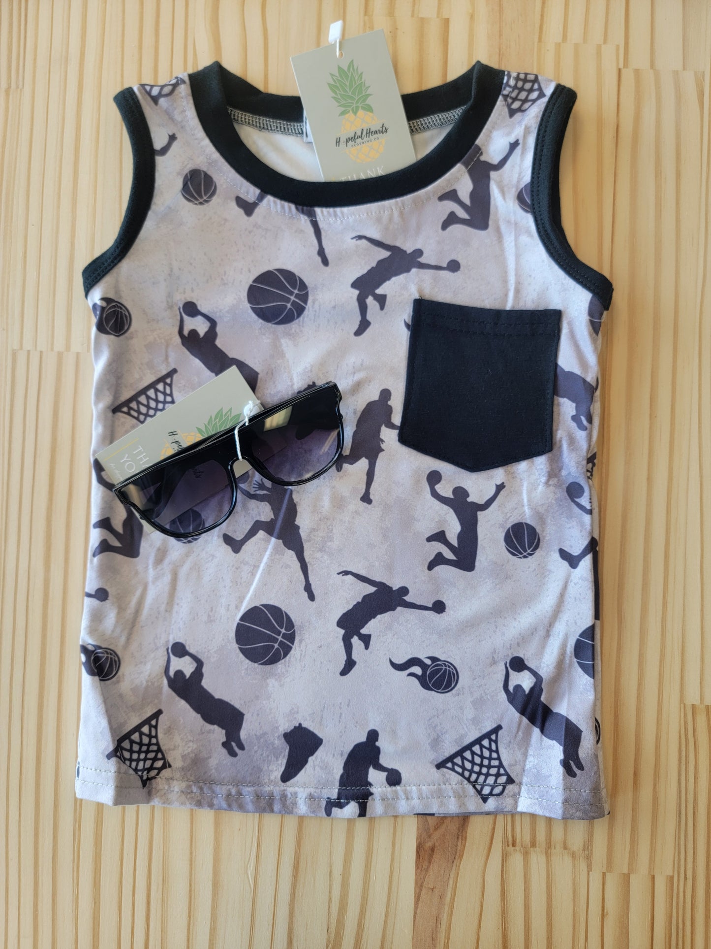 Youth basketball pocket tank, comfortable and stylish Shoutin’ Hoops tank top for boys