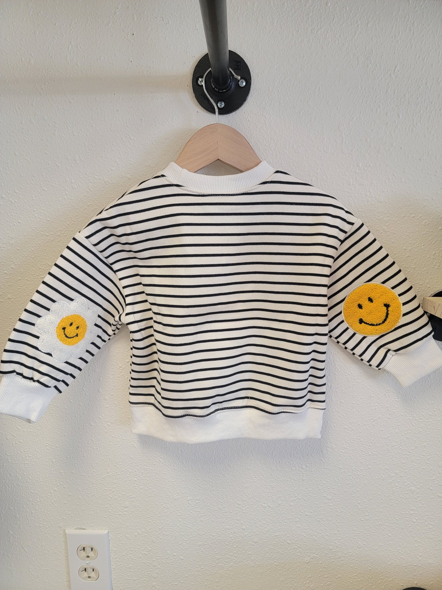 Baby Girl Patches Sweatshirt | Black & White Stripe or Solid White | 100% Cotton