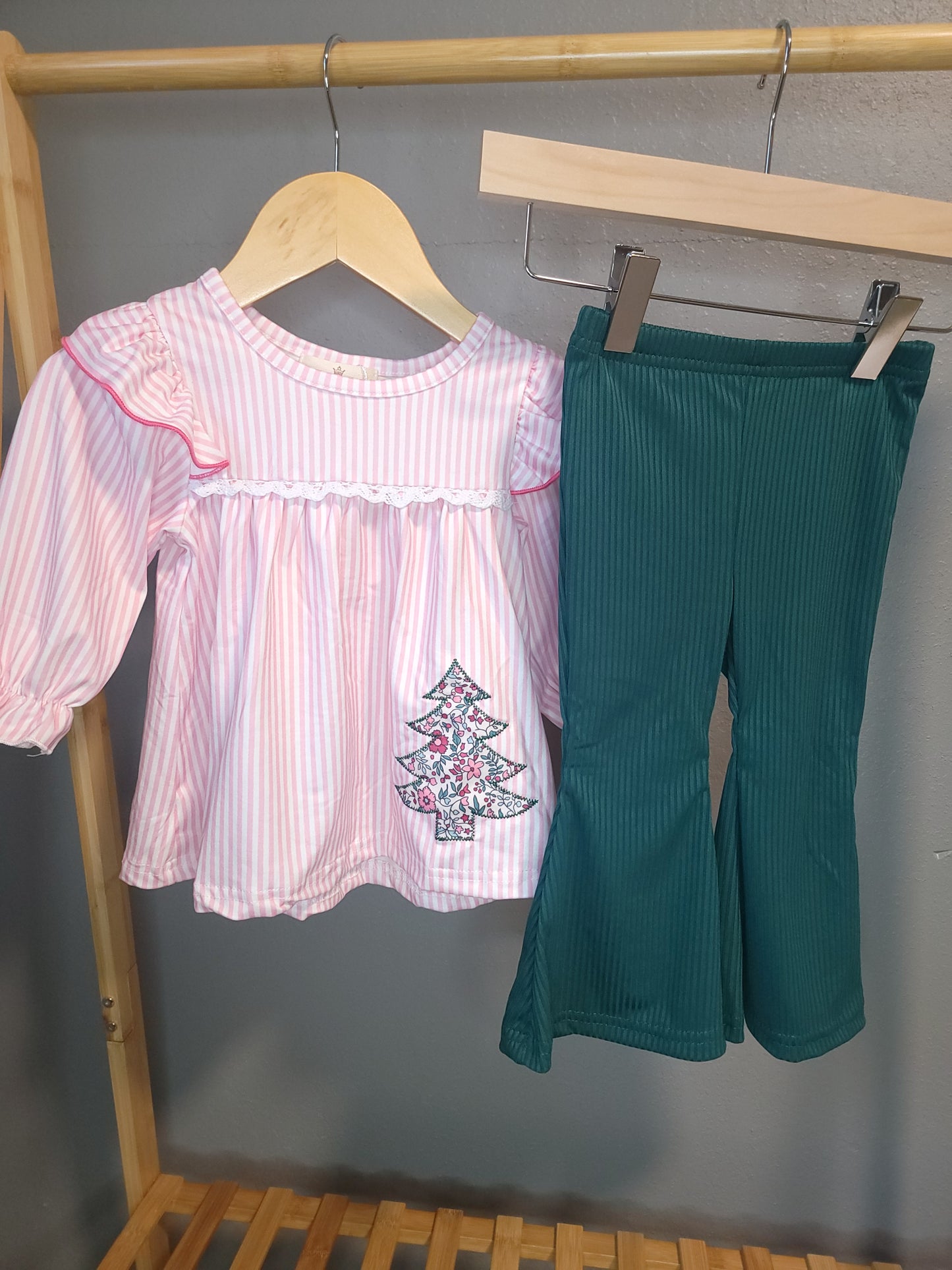 Floral Trees Bell Bottoms Outfit | Girls Holiday Christmas Outfit