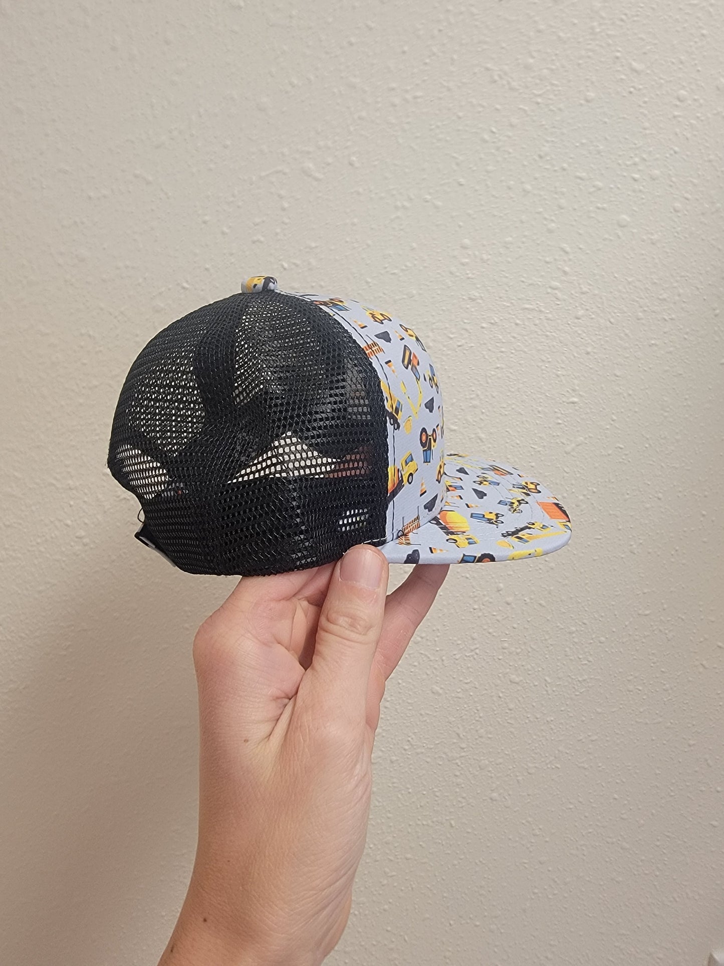 Flat Brim Trucker Hat - Construction Print