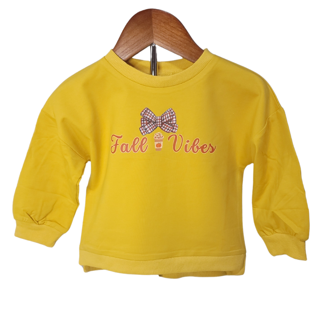 Toddler Fall Vibes Crewneck – Yellow Cozy Sweatshirt 2T-5T