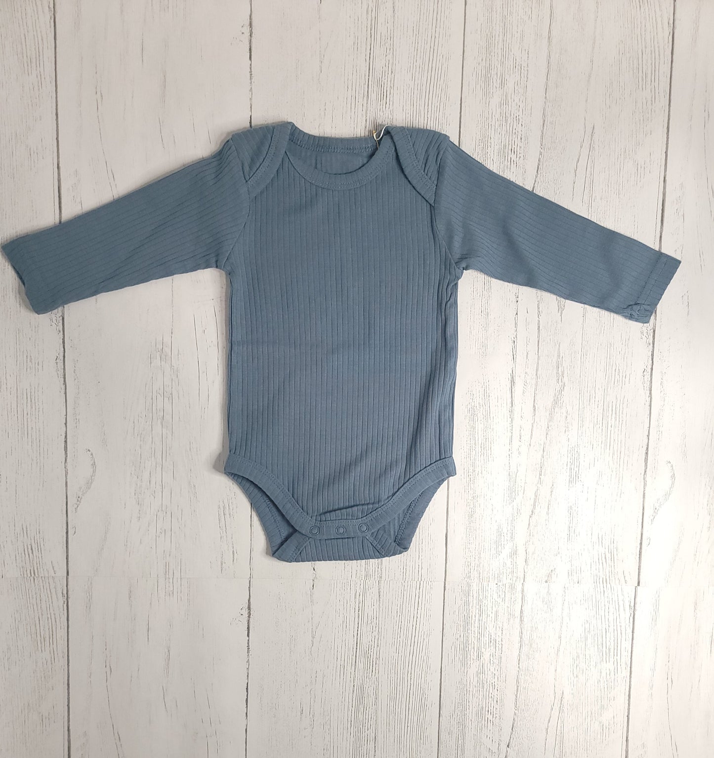 Organic Cotton Long Sleeve Ribbed Baby Onesie – Blue, Clay, & Rust Pink