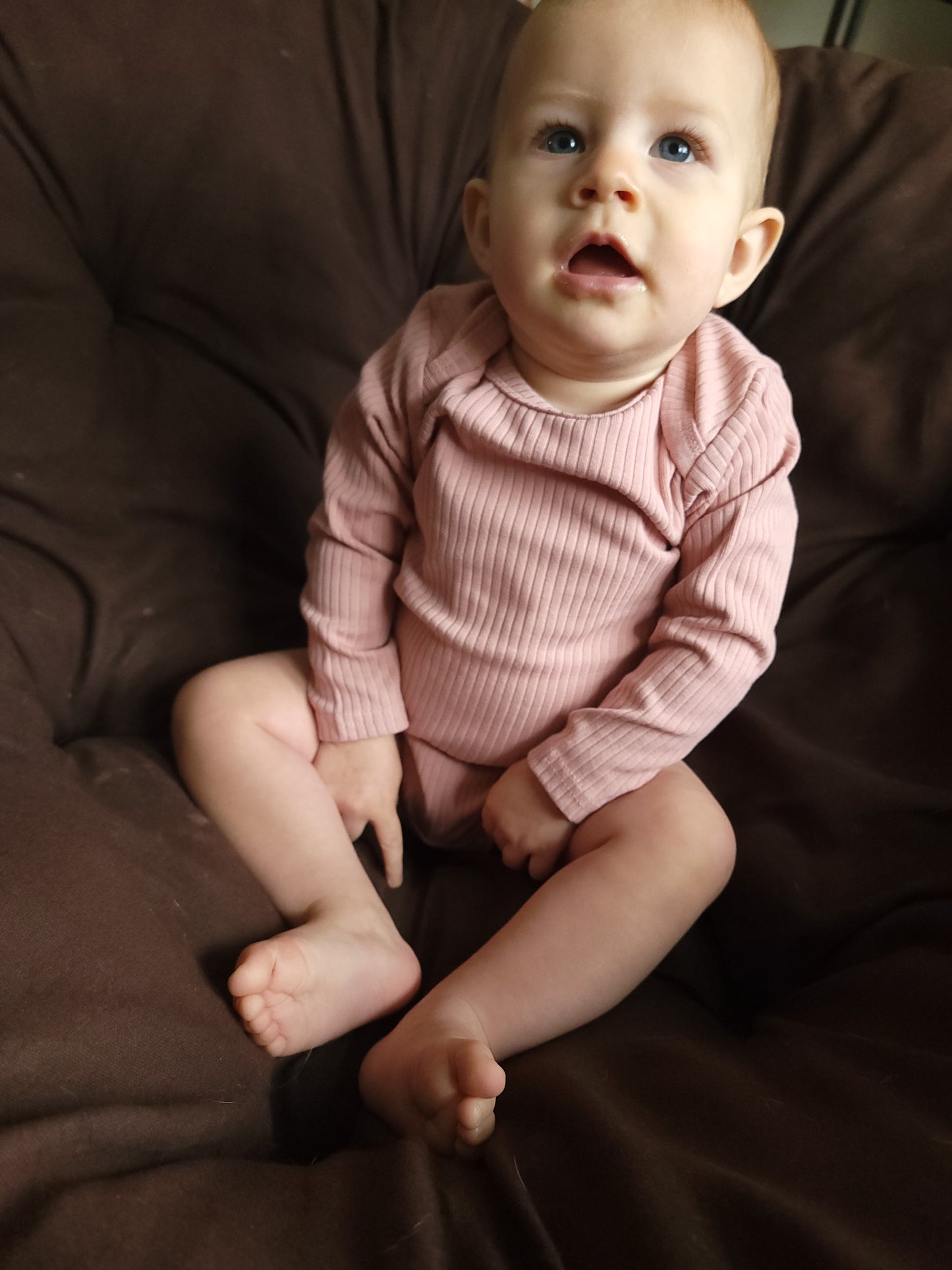 Organic Cotton Long Sleeve Ribbed Baby Onesie – Blue, Clay, & Rust Pink