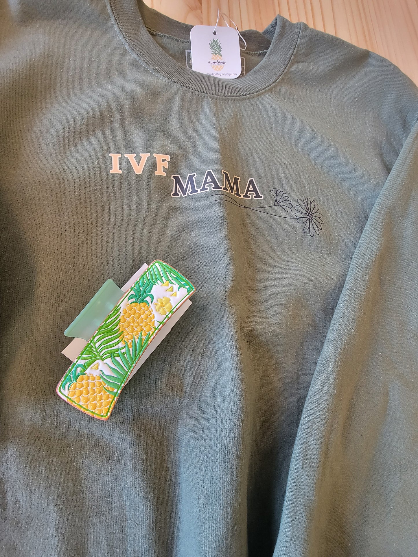 IVF Mama Crewneck – Military Green Infertility Awareness Sweatshirt