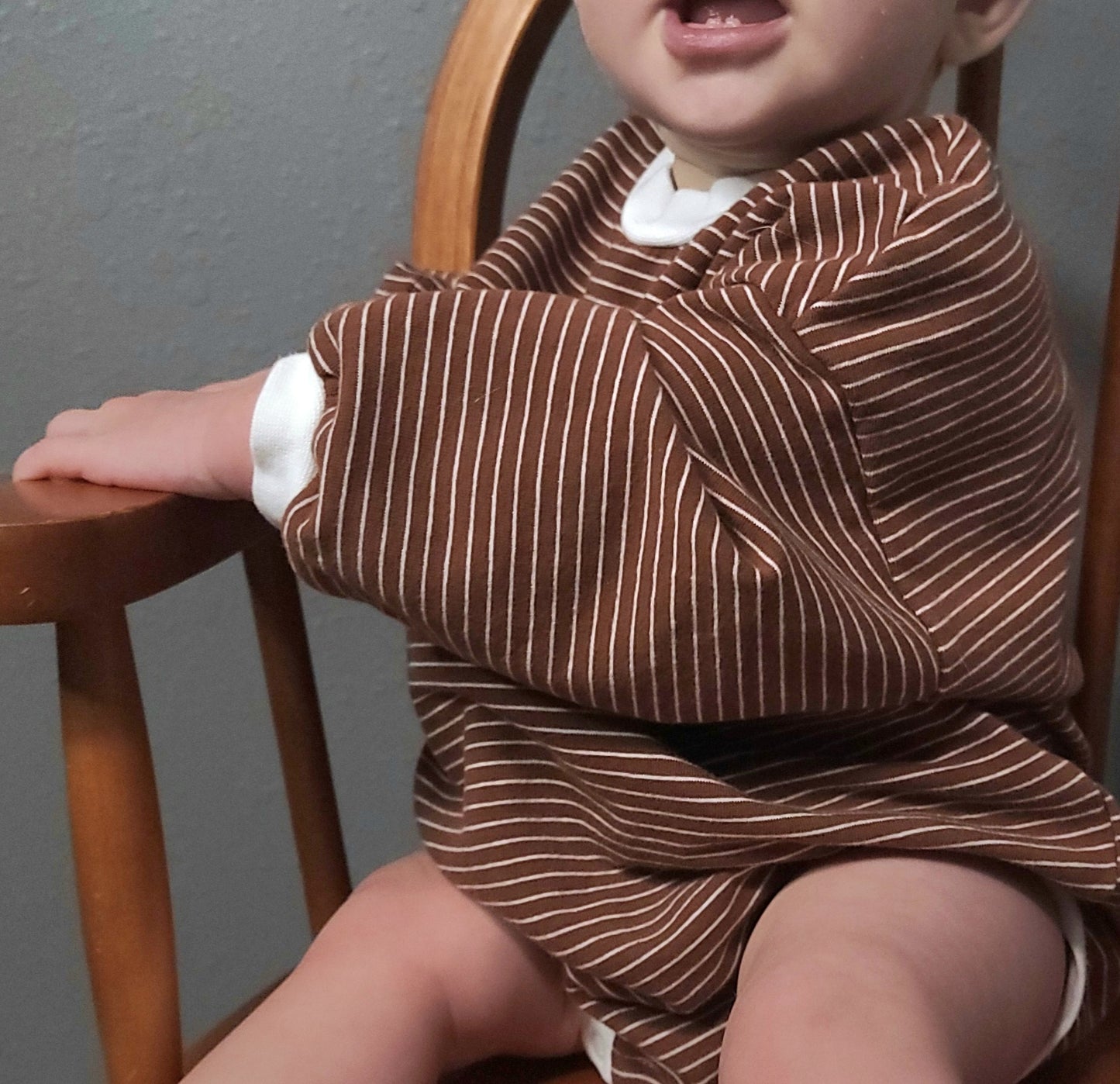 Organic Oversized Bubble Romper β Brown & Pink with White Stripes, Soft Baby Outfit