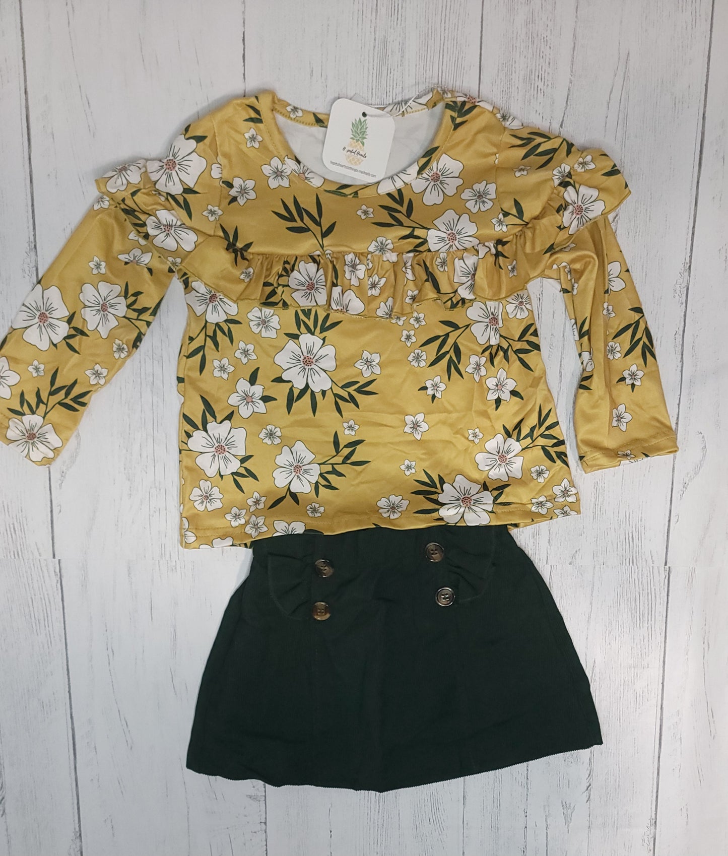 Amelia Floral Skirt Set – Mustard Ruffle Toddler Girls Outfit