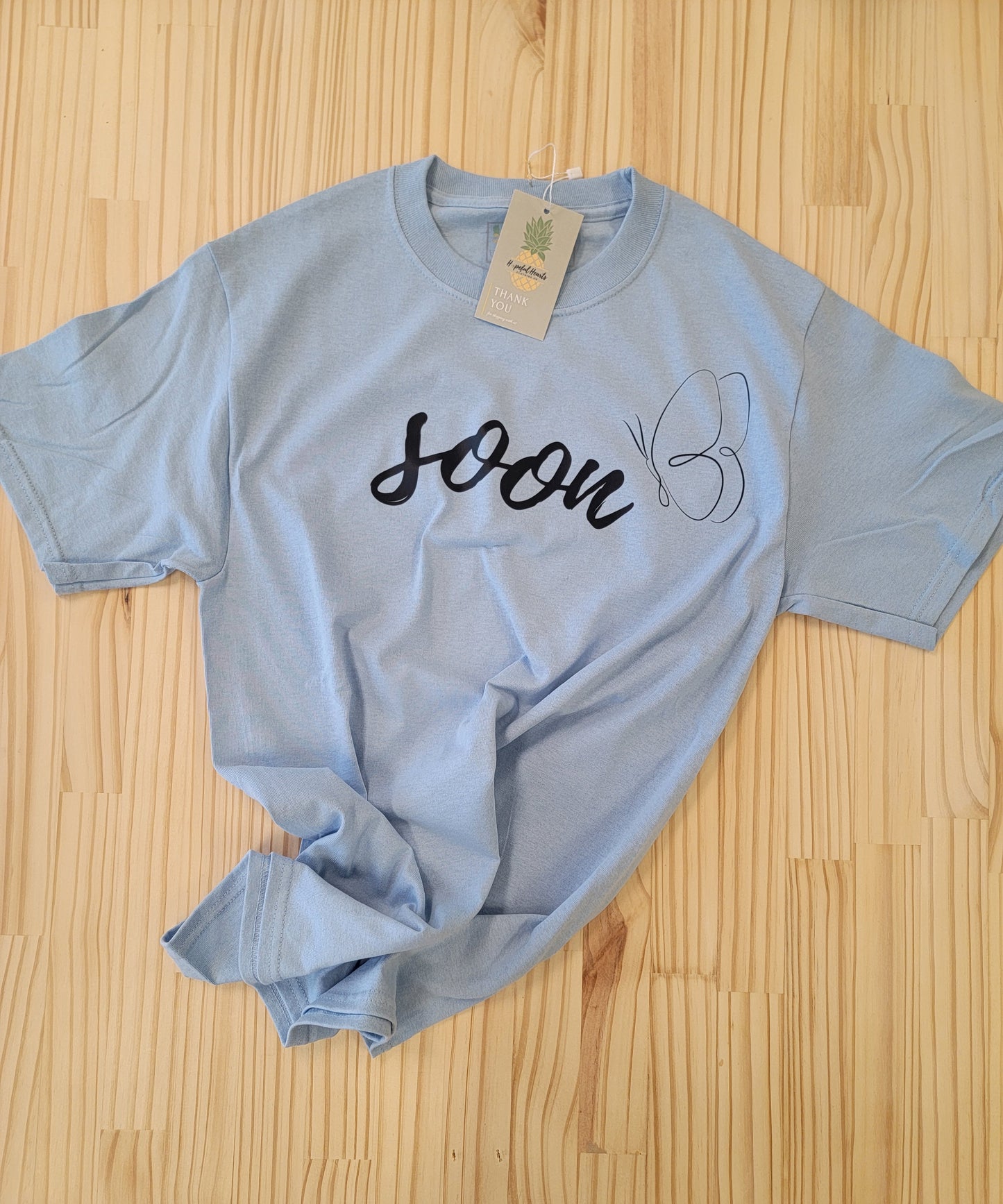 ‘Soon’ butterfly cotton t-shirt, infertility and mental health awareness tee for women