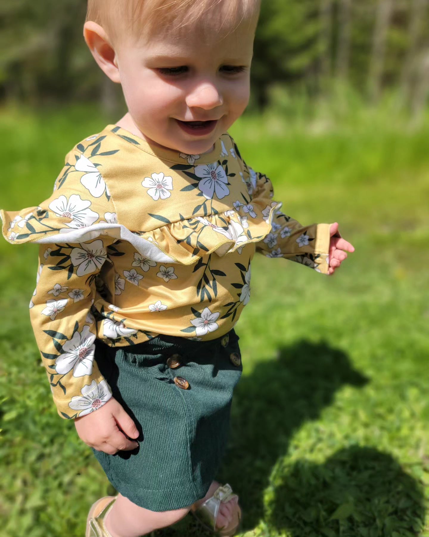 Amelia Floral Skirt Set – Mustard Ruffle Toddler Girls Outfit