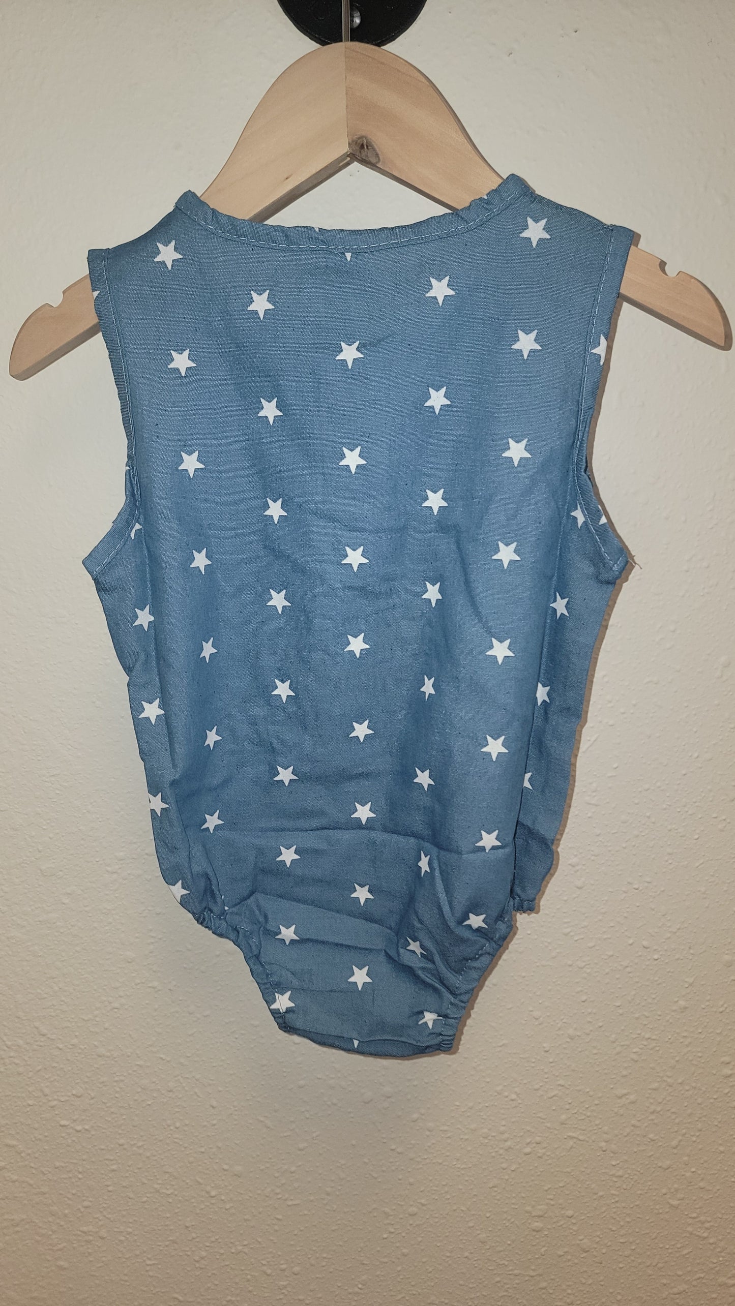 Back view of Stars Romper hanging – patriotic baby and toddler romper for Independence Day