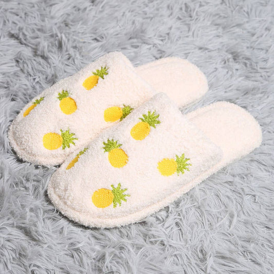 Cozy pineapple slippers for indoors, soft microfiber closed-toe slippers for women