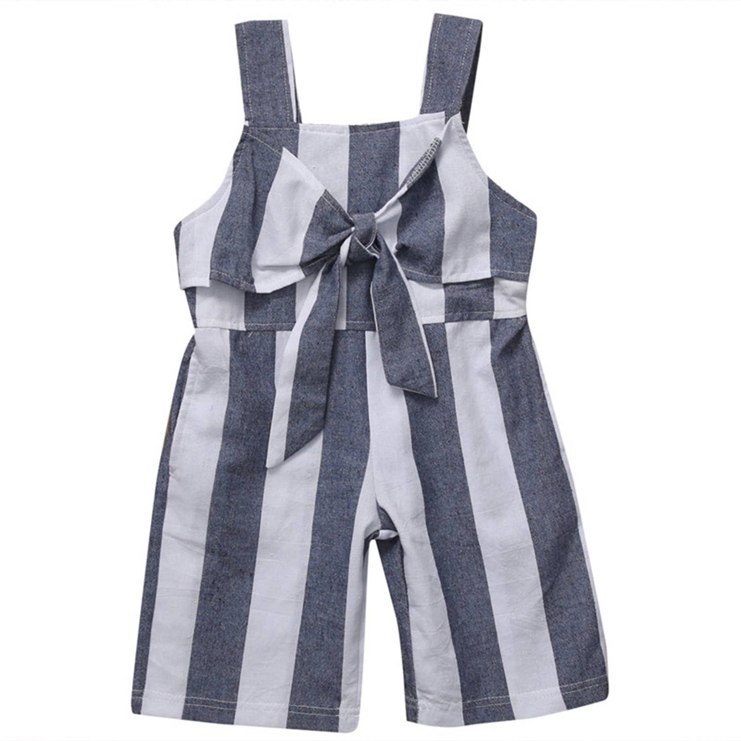 White & Grey Striped Sleeveless Girls Jumpsuit | Lightweight Summer Outfit for Kids