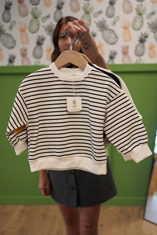 Baby Girl Patches Sweatshirt | Black & White Stripe or Solid White | 100% Cotton