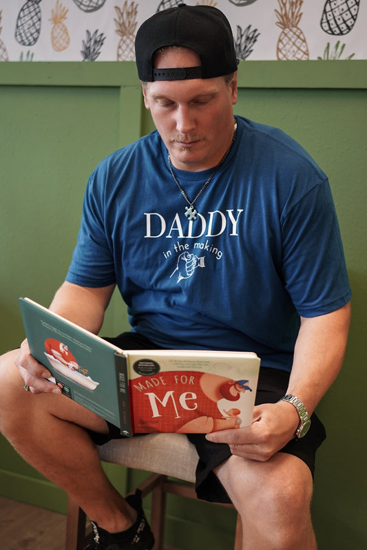 Unisex cotton tee featuring Daddy In The Making design, blue fist bump graphic t-shirt for men