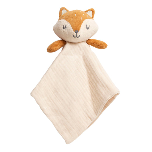 Fox snuggle blanket, organic cotton baby cuddle toy for infants and toddlers