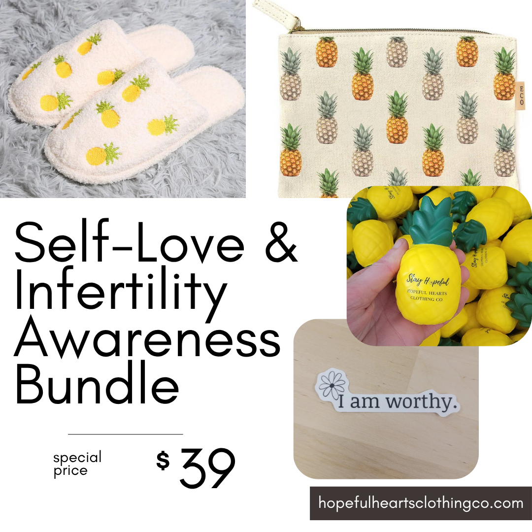Pineapple Self-Love & Infertility Awareness Bundle – Stress Ball, Slippers, Canvas Pouch & Sticker
