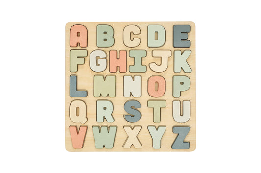 Wooden alphabet puzzle, multicolor ABC learning toy for babies 12 months and up