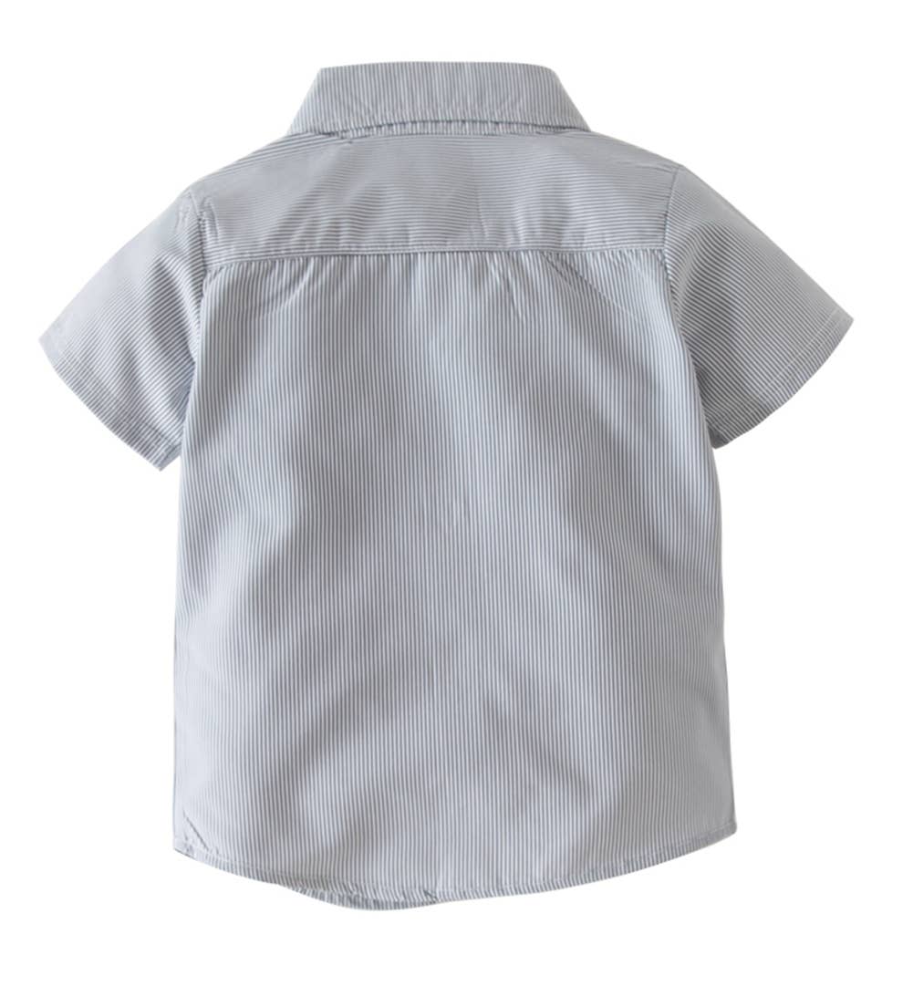Grey Stripe Boys Cotton Button-Down Short Sleeve Dress Shirt | Lightweight Casual & Dress Outfit