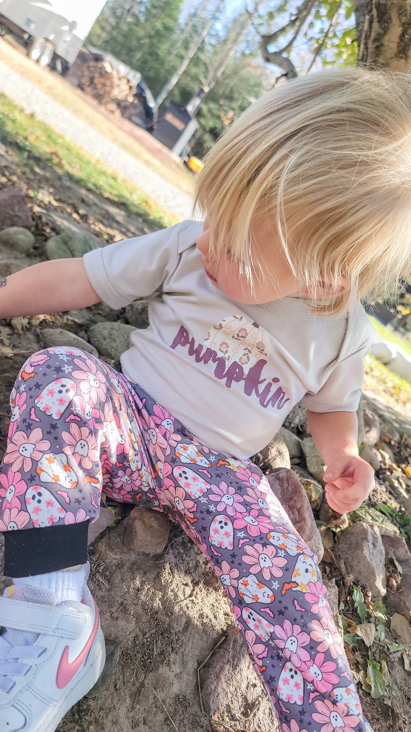 Floral Ghost Joggers – Baby & Toddler Halloween Pants, Newborn to 3T