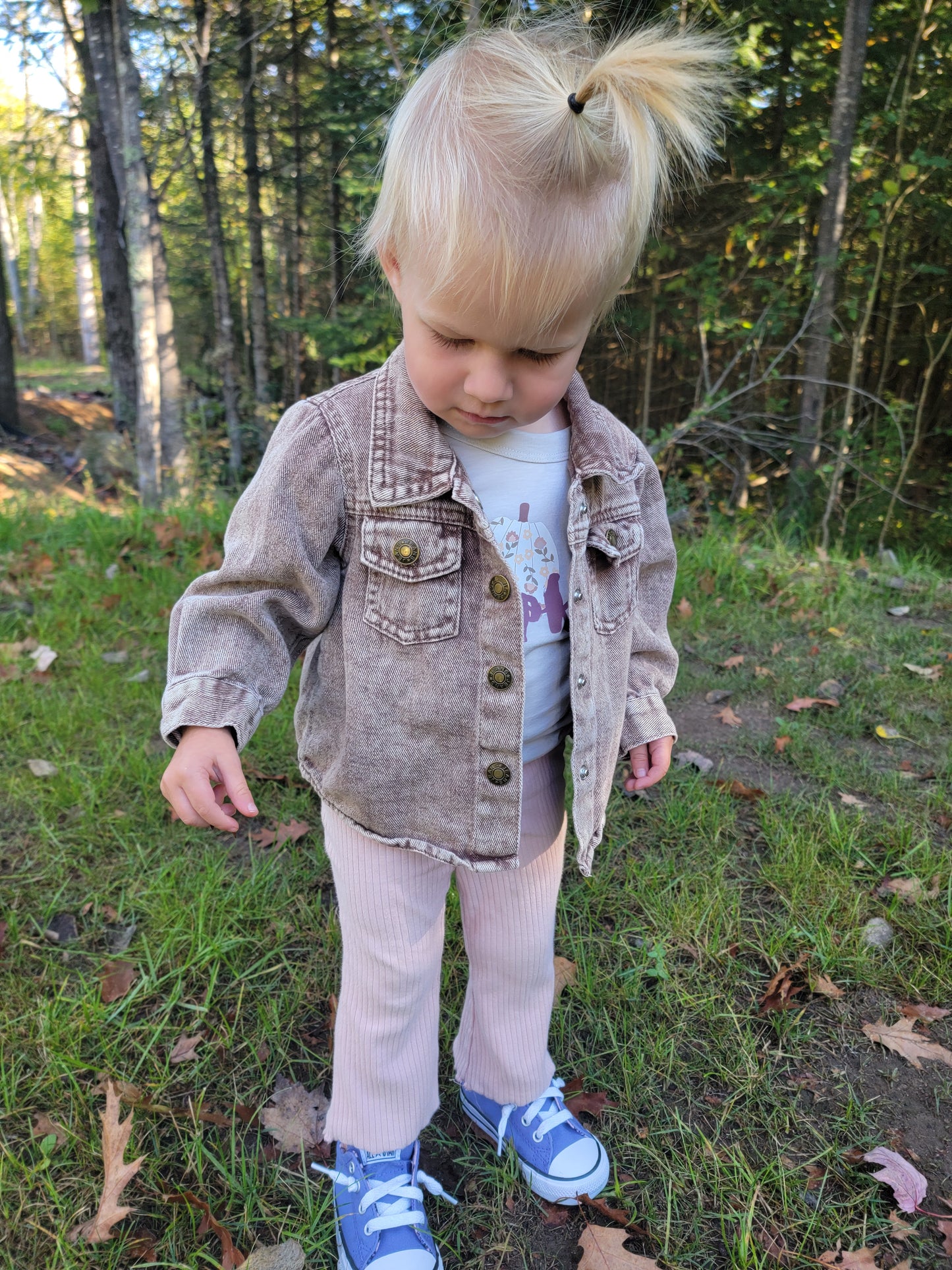 Brown Acid Wash Denim Jacket – Adult & Kid Matching, Lightweight Unisex Jean Jacket