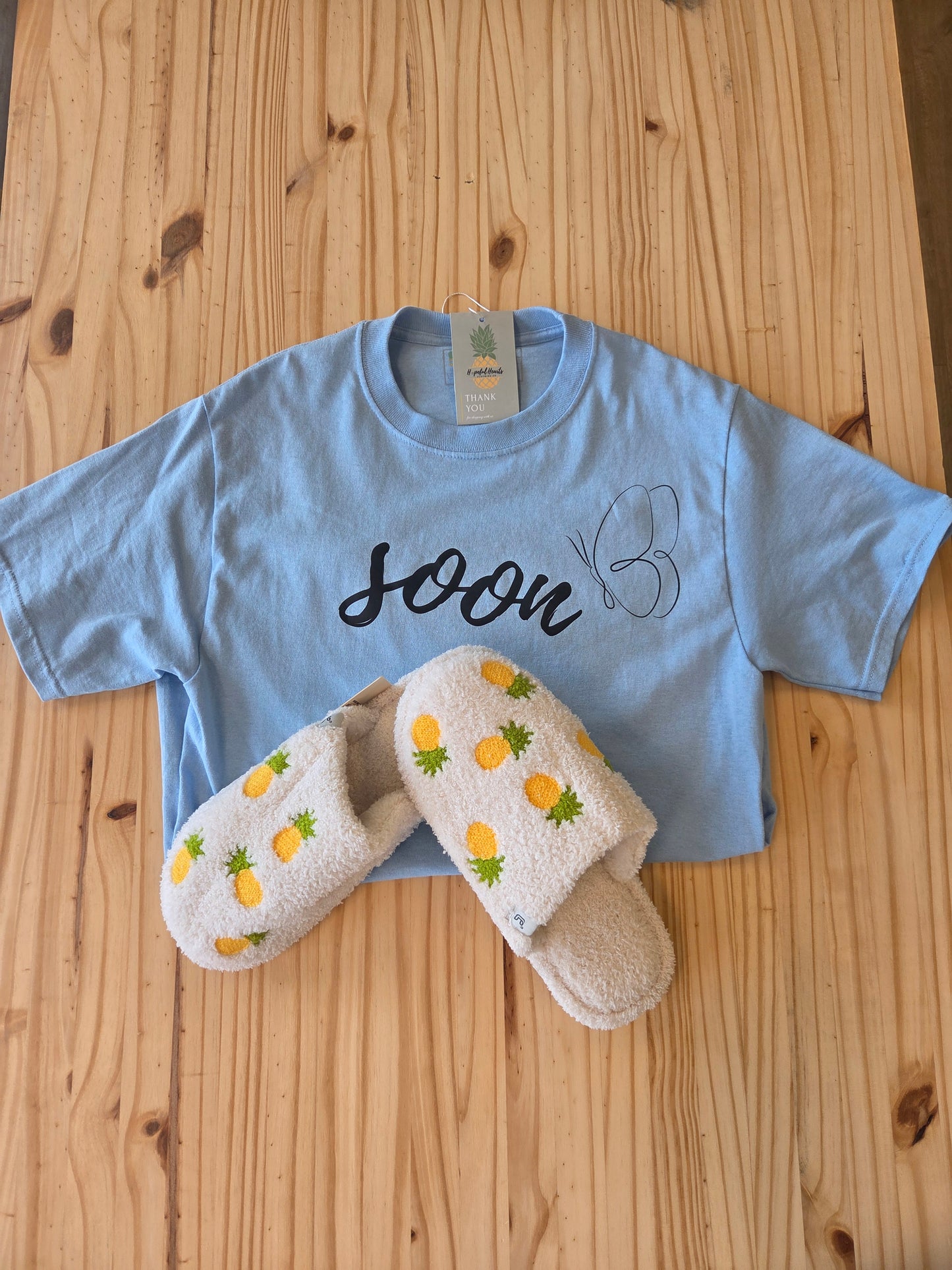 Soon Gift Set – Pregnancy Journey Tee & Cozy Pineapple Slippers Bundle