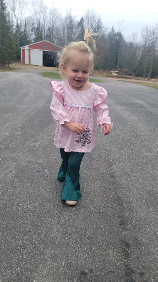 Floral Trees Bell Bottoms Outfit | Girls Holiday Christmas Outfit