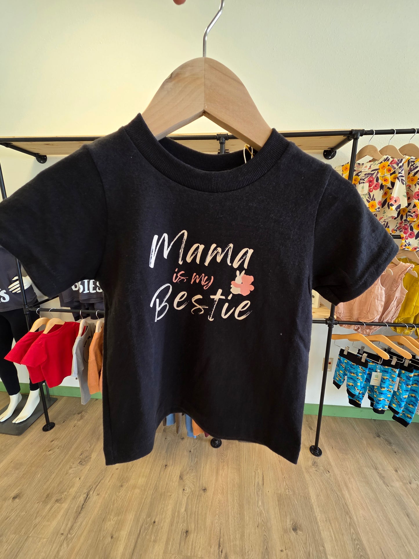 Mama is My Bestie Tee – Toddler & Infant Matching Graphic Shirt, Black Cotton, Delta Pro Weight & Port & Company
