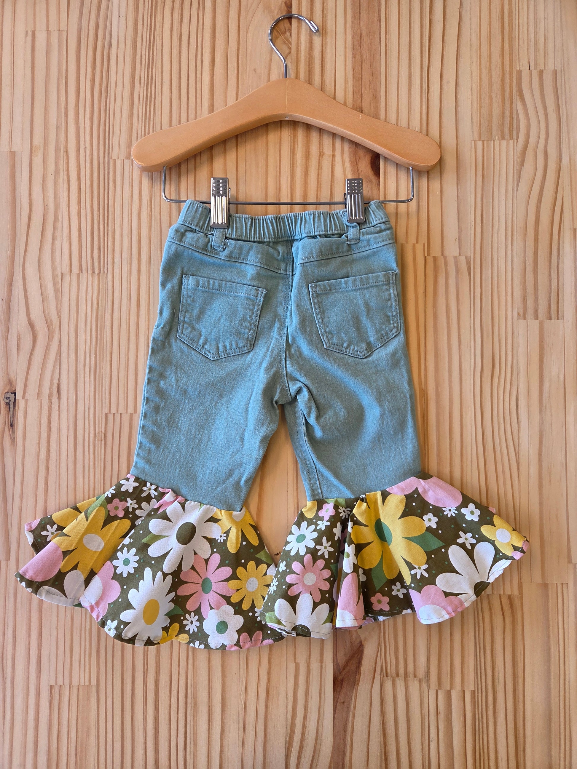 Boho baby outfit – sustainable bell bottoms size 12 months