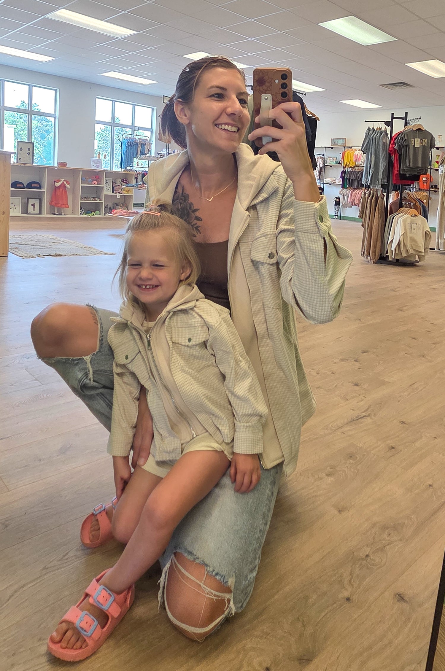 Khaki textured jacket for moms and little ones, mommy and me outerwear for layering