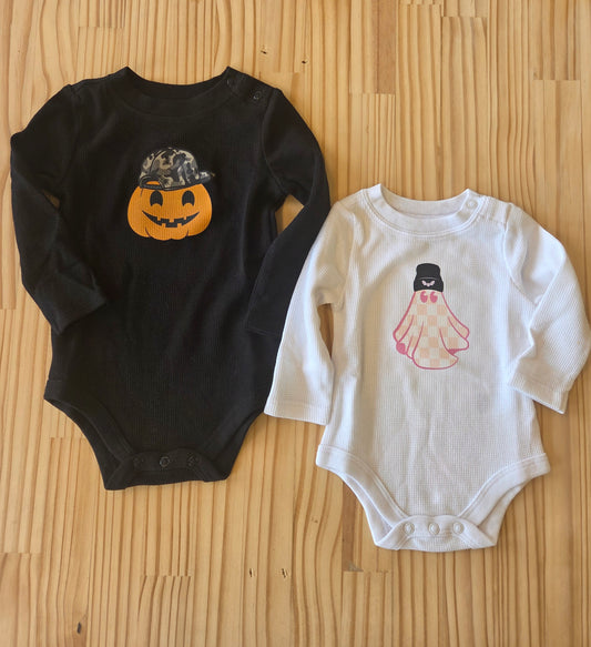 Long Sleeve Halloween Infant Onesie – Pumpkin or Ghost | Matching Family Crewnecks