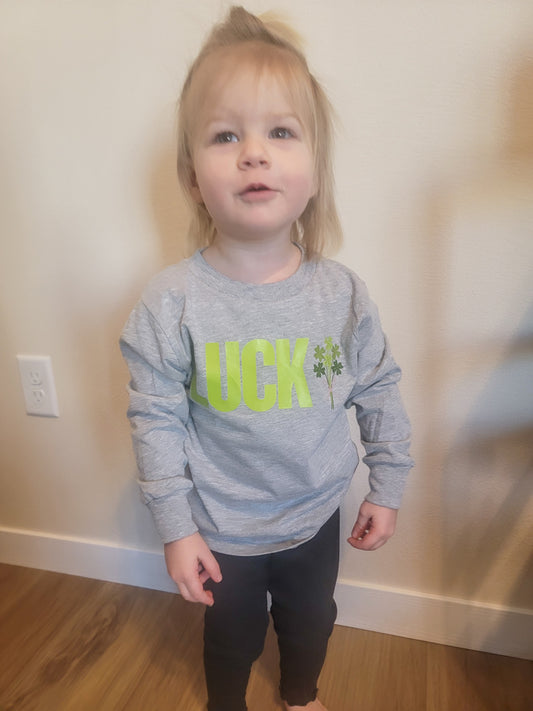 Kids long sleeve tee with lucky shamrock bouquet, St. Patrick’s Day shirt for children