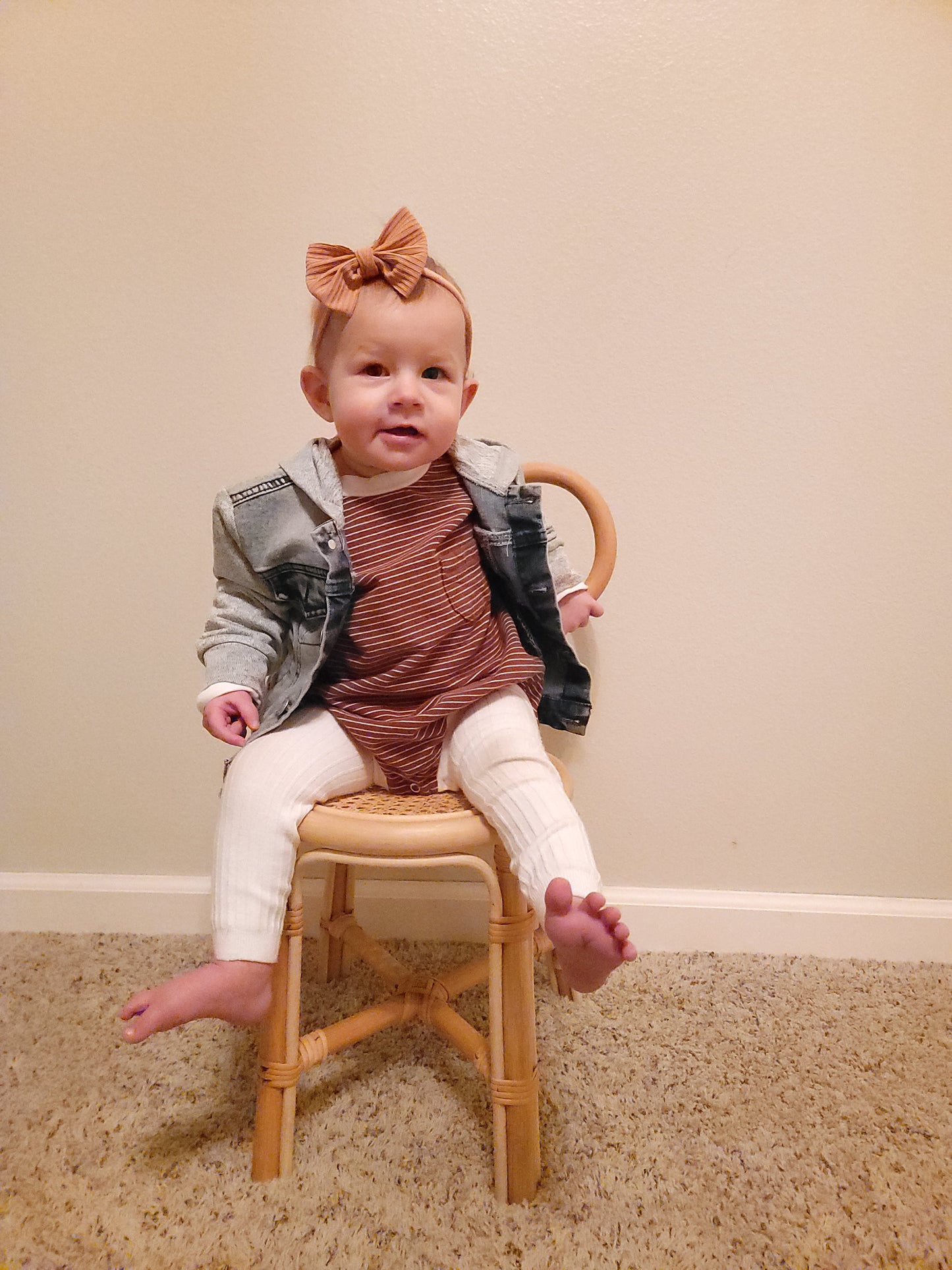 Organic Oversized Bubble Romper – Brown & Pink with White Stripes, Soft Baby Outfit