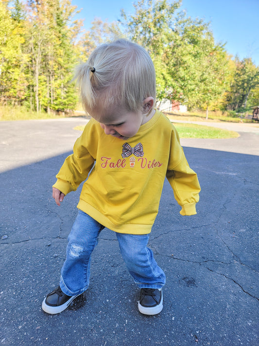 Toddler Fall Vibes Crewneck – Yellow Cozy Sweatshirt 2T-5T