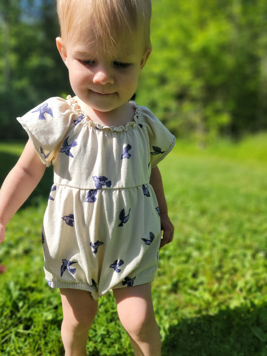 Bluebird Flutter Sleeve Romper – Toddler & Infant Girls Cotton Romper