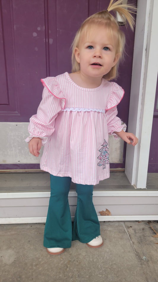 Floral Trees Bell Bottoms Outfit | Girls Holiday Christmas Outfit