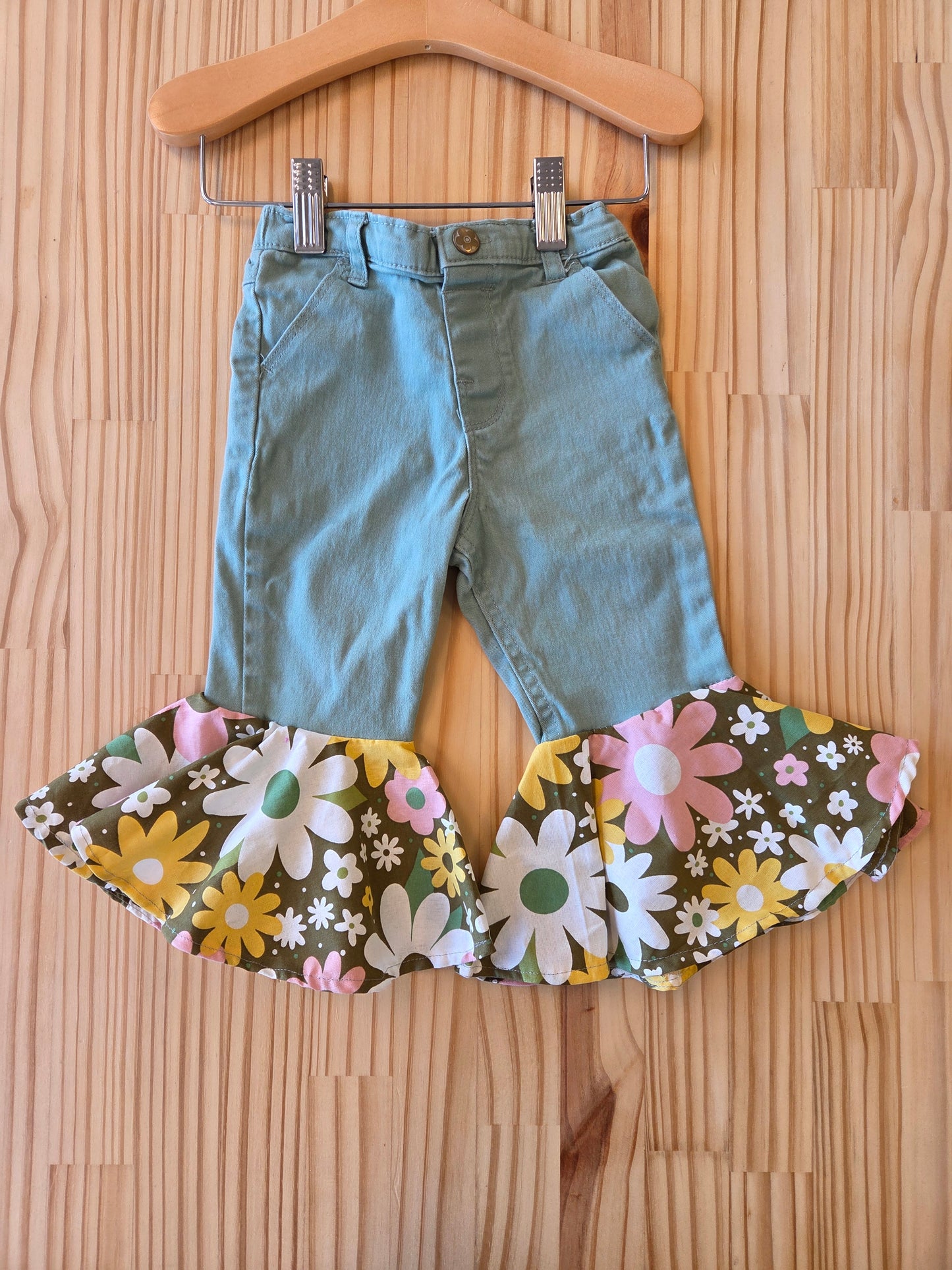 Eco-friendly toddler bell bottoms made from re-purposed fabric