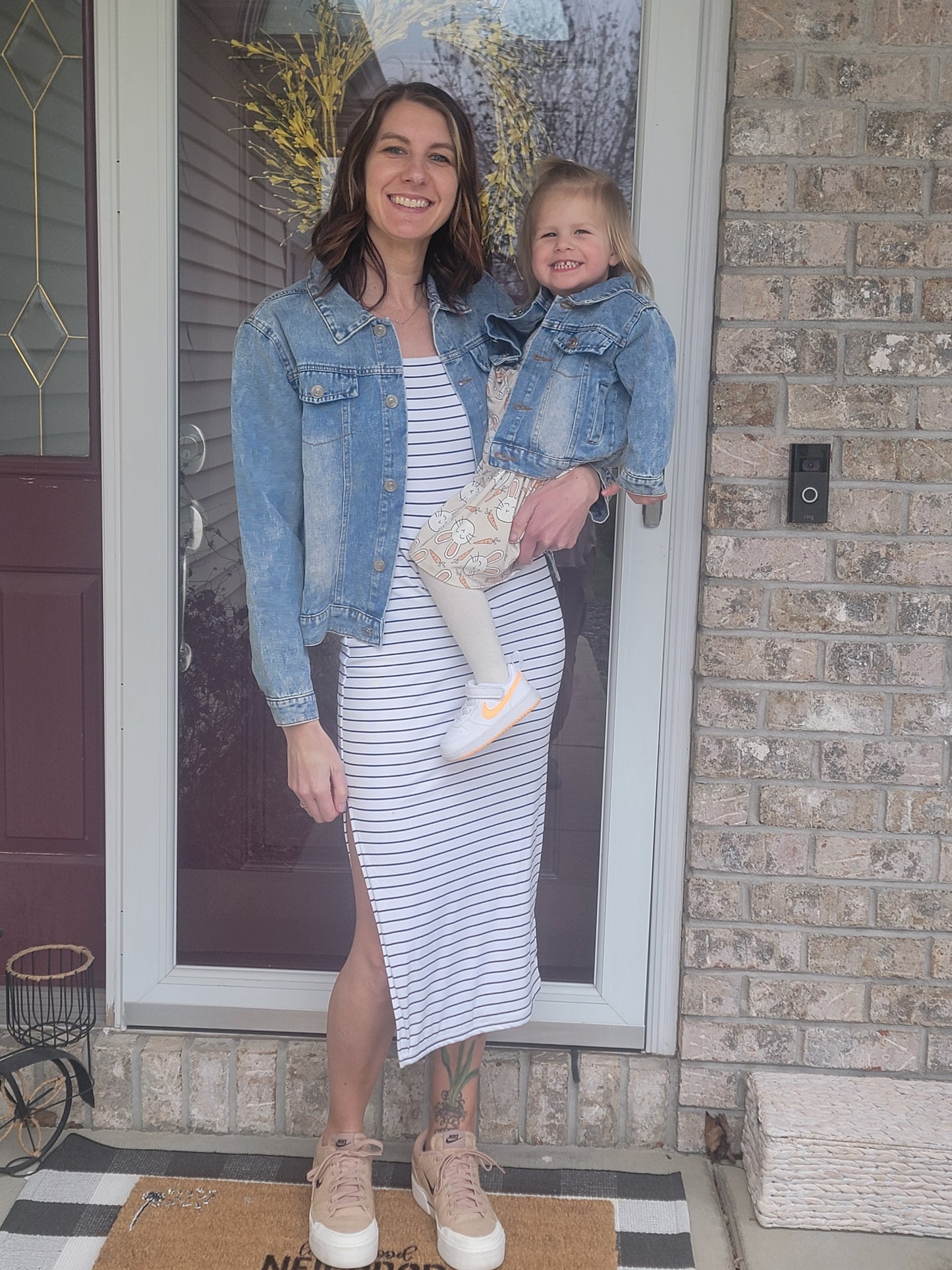 Light Blue Lapel Distressed Denim Jacket – Matching Mama & Mini Outfits