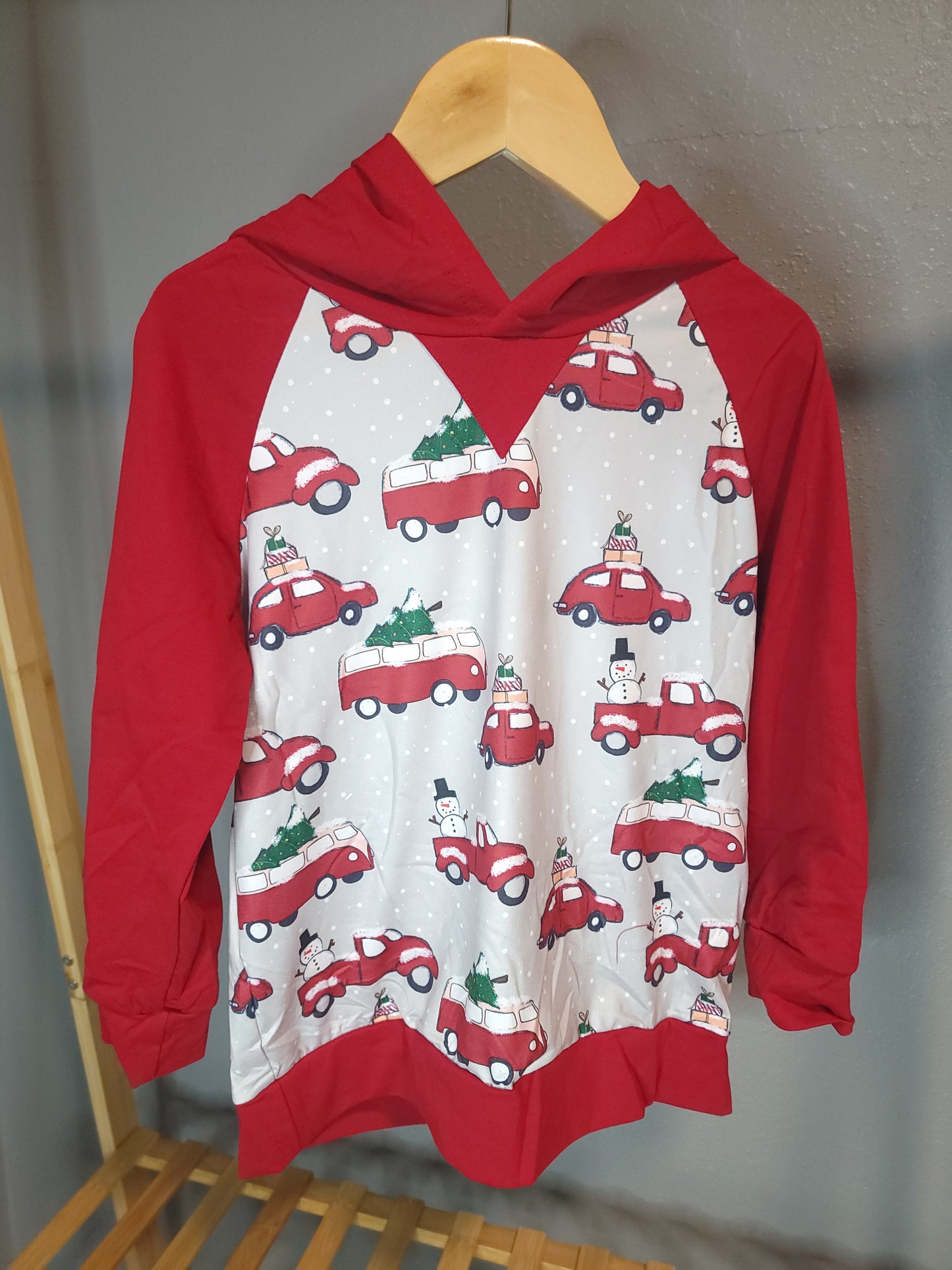 Home For Christmas Hoodie | Boys Holiday Hoodie with Cars & Tree Print